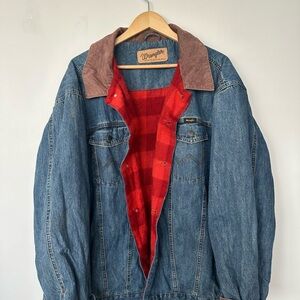 Wrangler Western Lined Denim Jacket XXL Cord Collar Vintage Style Workwear